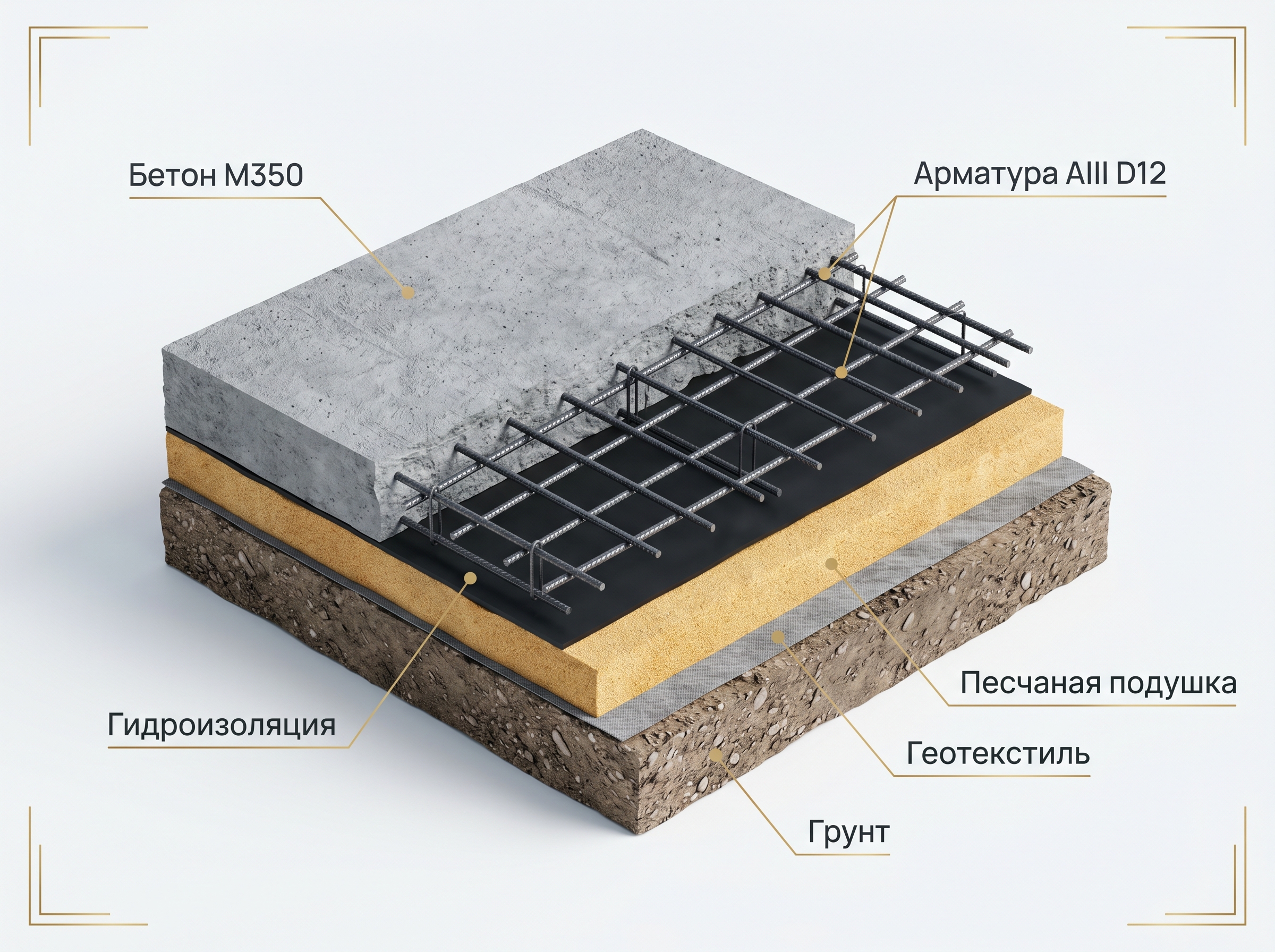Монолитная плита в разрезе
